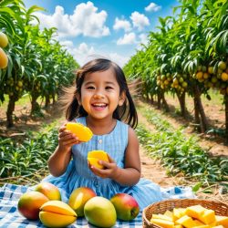 a-small-girl-smiling-and-eating-mango-as-a-picnic-with-her-family-playing-in-the-background-in-the-m